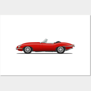 Jaguar E Type Roadster Carmen Red Posters and Art